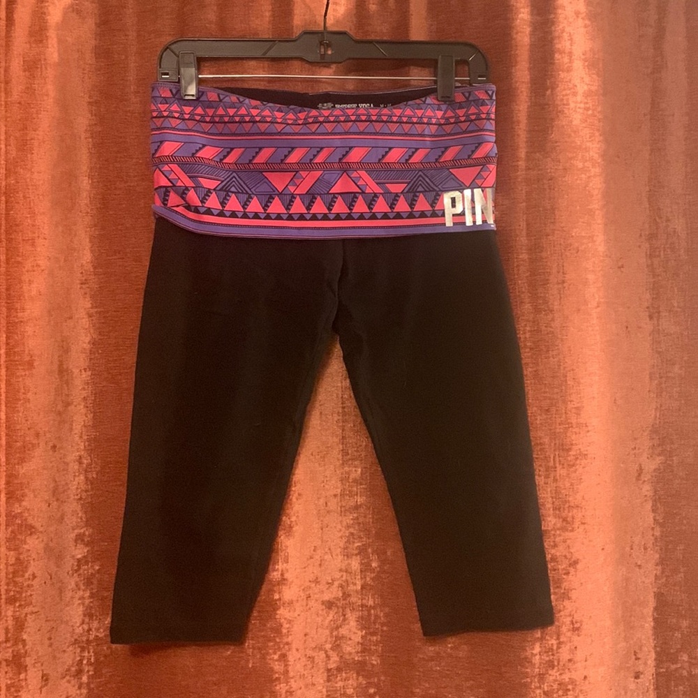 Black and Aztec print capri yoga VS Pink brand pants, medium.